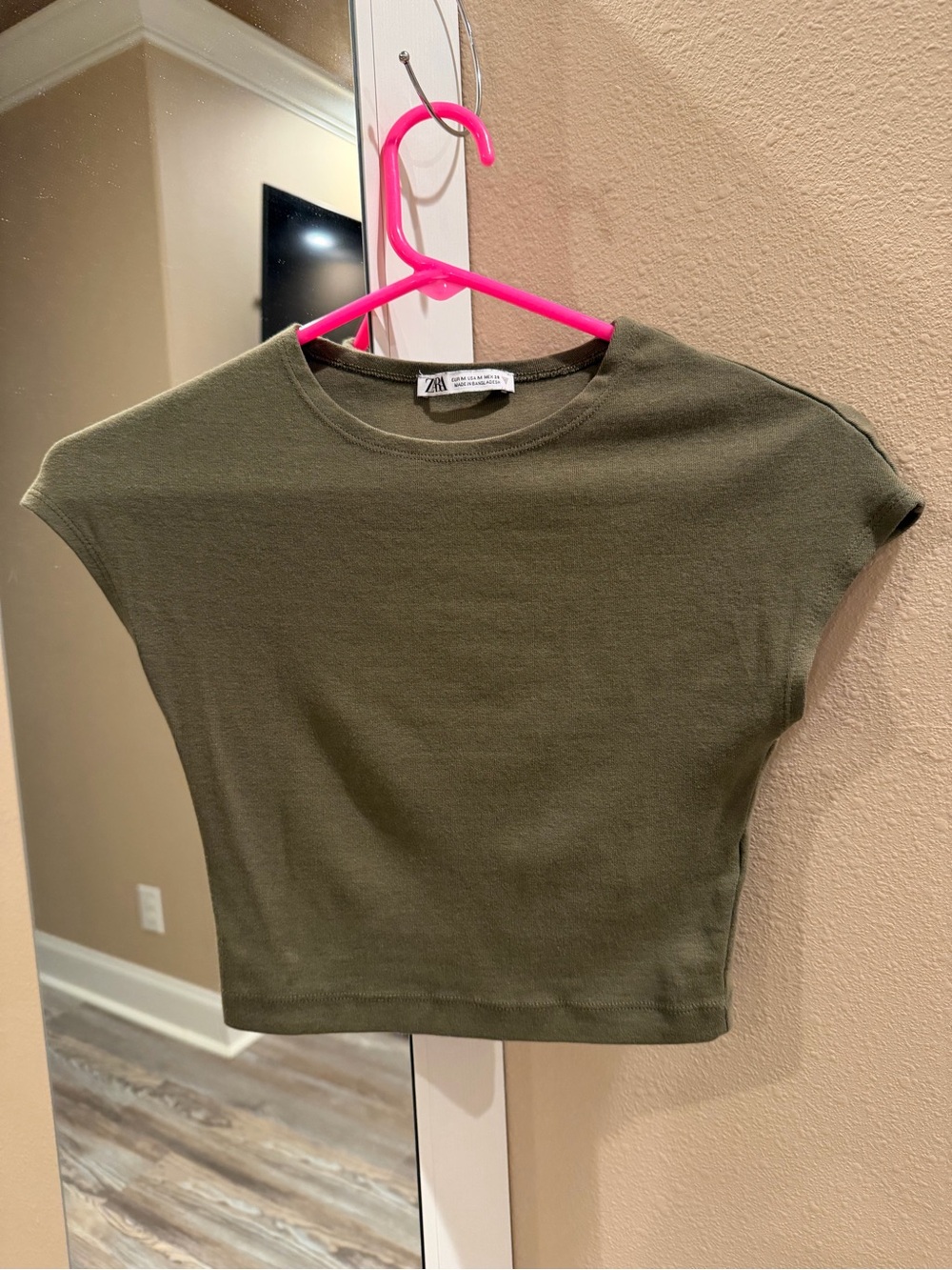 Zara Olive Cropped Cap-Sleeve Top